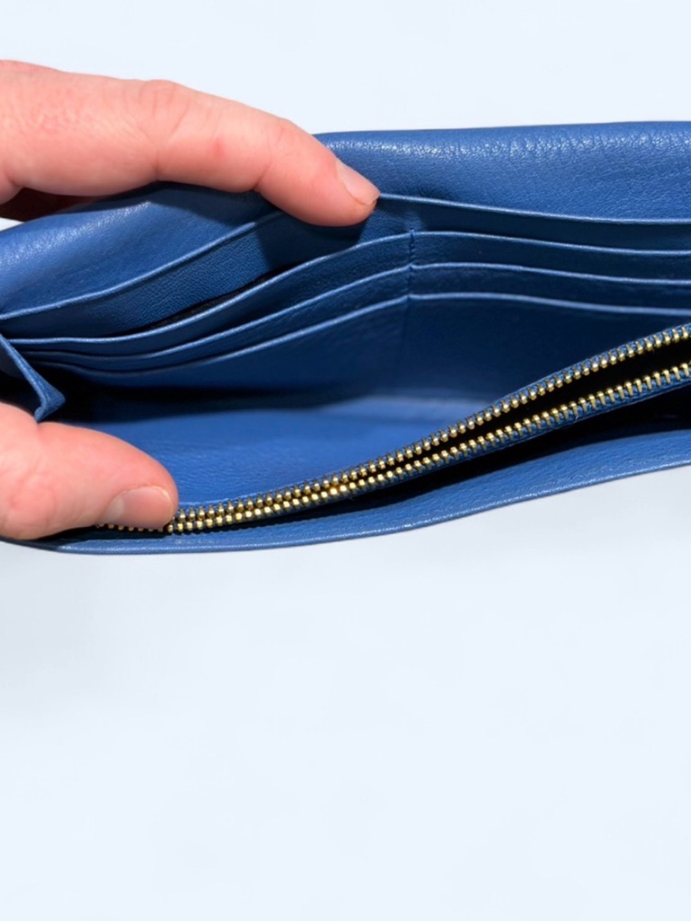Authentic Prada Blue Leather Wallet Gold Logo w/ Certificate - Picture 9 of 16